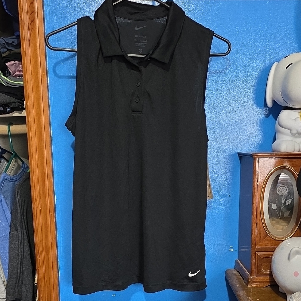 Nike Black Sleeveless Polo Top